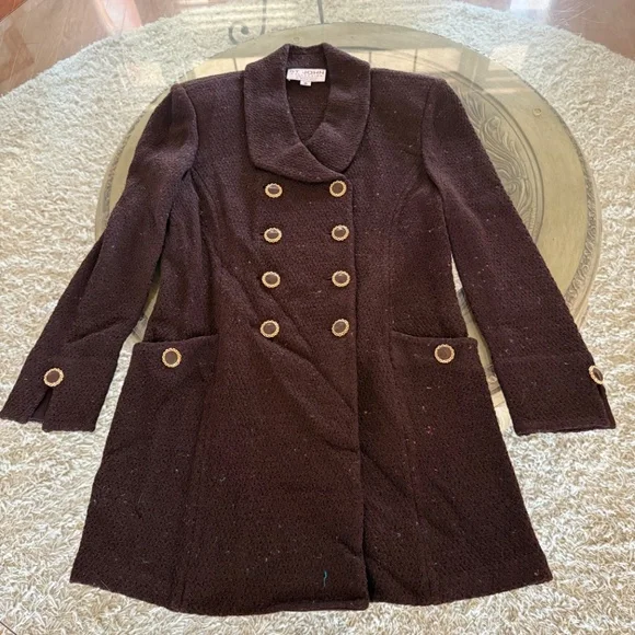 St John Collection Vintage Tweed Brown Speckle Knit Double Breasted Pea Coat 10 - Picture 4 of 10